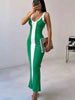 Contrast Wide Strap Slit Midi Dress -BazaarBey - www.shopbazaarbey.com