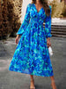 Printed V-Neck Long Sleeve Midi Dress -BazaarBey - www.shopbazaarbey.com