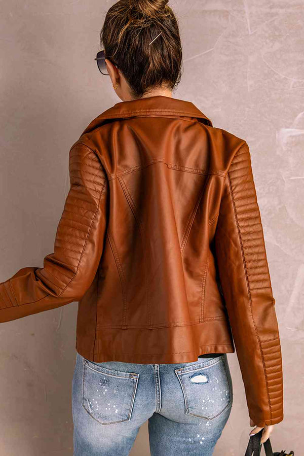 Ribbed Faux Leather Jacket Trendsi