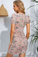 Floral Puff Sleeve Ruched Plunge Dress -BazaarBey - www.shopbazaarbey.com