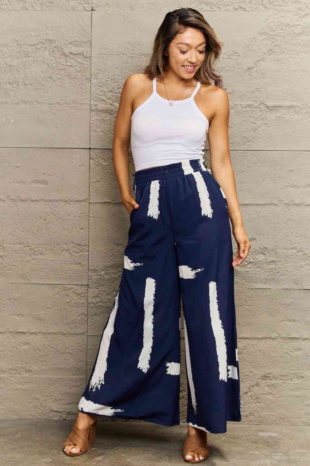 Printed Wide Leg Long Pants Bazaarbey