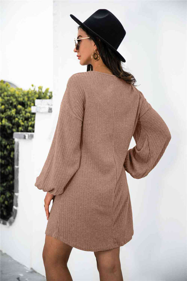 Balloon Sleeve  Detail Knit Dress -BazaarBey - www.shopbazaarbey.com