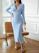 V-Neck Tie Back Long Sleeve Dress -BazaarBey - www.shopbazaarbey.com