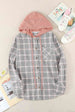 Plaid Drawstring Hooded Shirt Jacket Trendsi