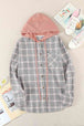 Plaid Drawstring Hooded Shirt Jacket Trendsi