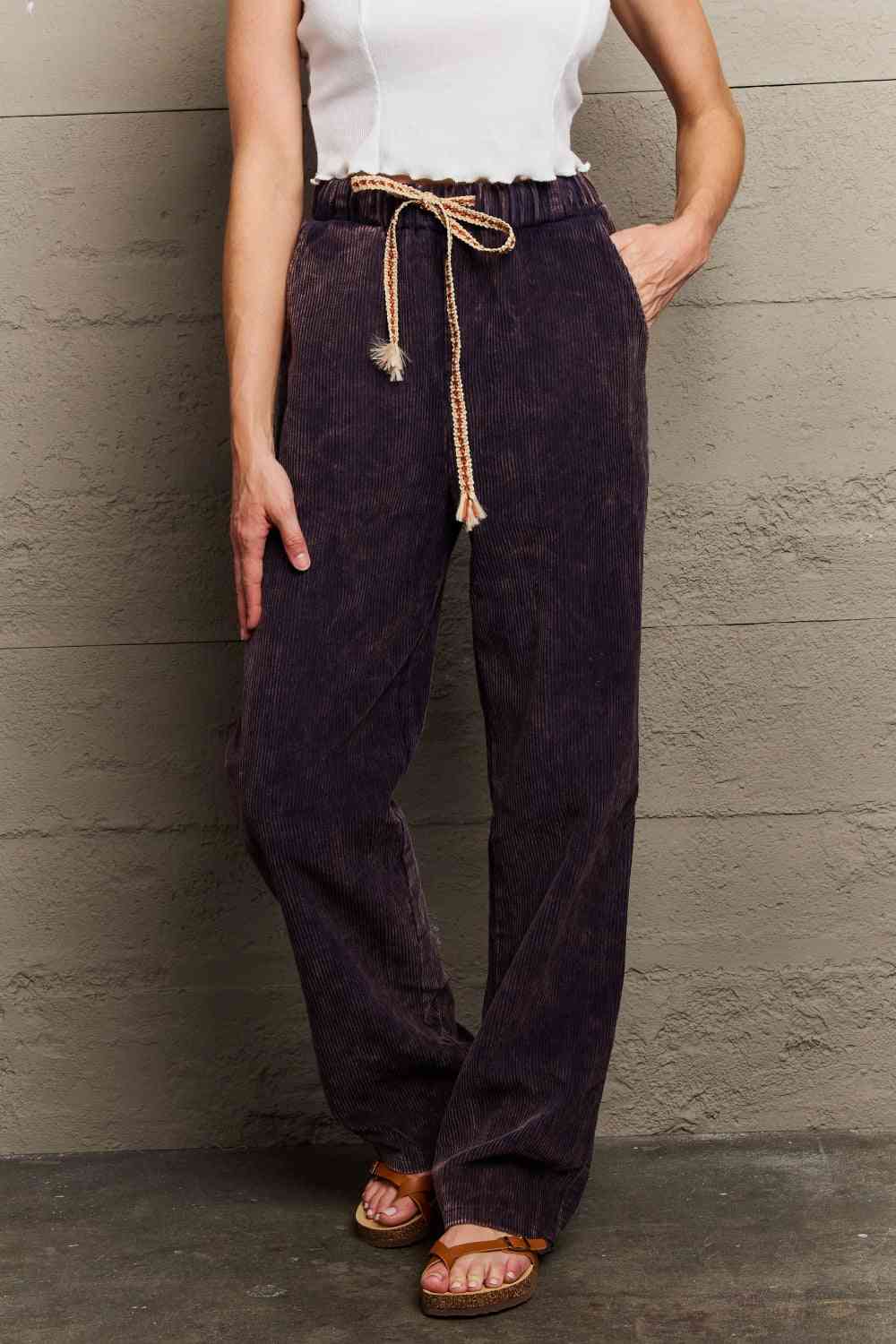 POL Leap Of Faith Corduroy Straight Fit Pants in Midnight Navy Bazaarbey