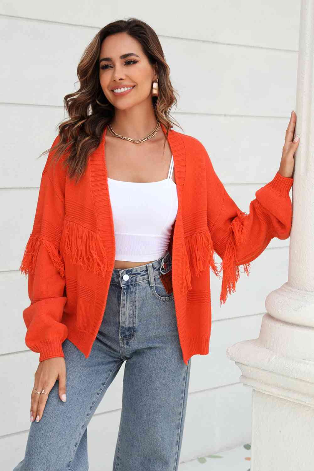   Trim Open Front Cardigan Trendsi