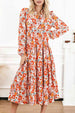 Floral Notched Neck Long Sleeve Dress -BazaarBey - www.shopbazaarbey.com