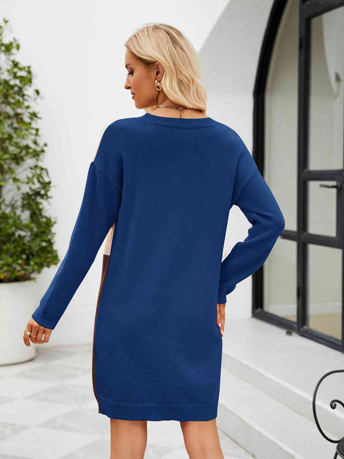 Color Block Dropped Shoulder Sweater Dress Bazaarbey