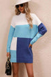 Color Block Mock Neck Dropped Shoulder Sweater Dress Bazaarbey