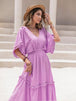 Tassel Trim Smocked V-Neck Short Sleeve Dress Bazaarbey