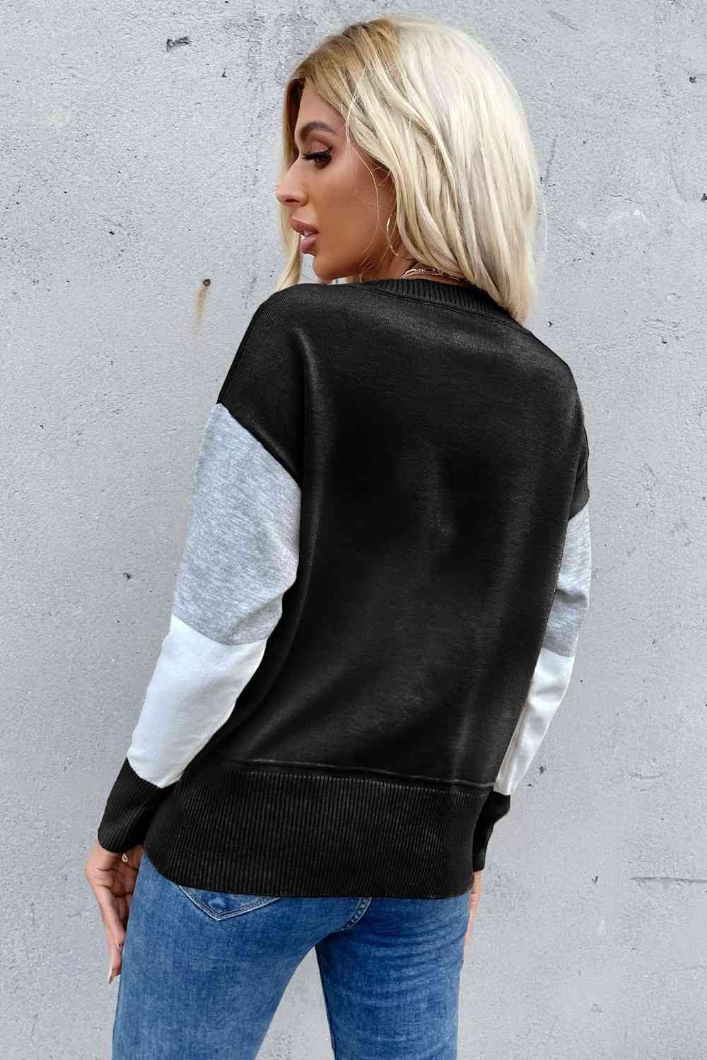  Ribbed Trim Round Neck Knit Pullover Trendsi