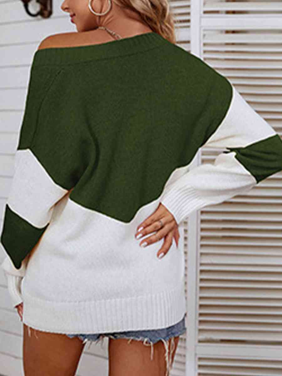 Color Block V-Neck Sweater Bazaarbey