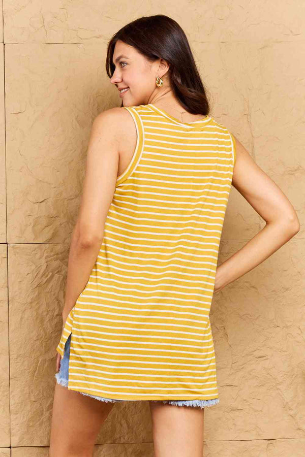  Talk To Me Full Size Striped Sleeveless V-Neck Top Bazaarbey