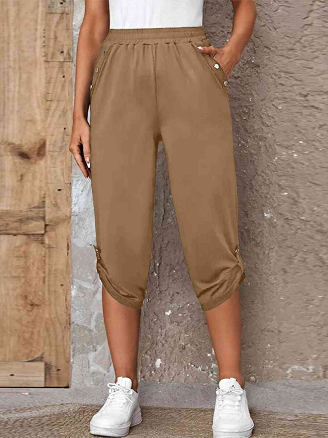 Full Size Roll-Tab Capris Pants Bazaarbey