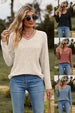 Ribbed V-Neck Long Sleeve Tee Trendsi