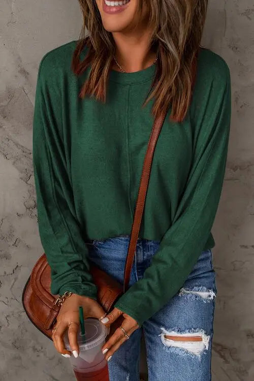 Seam Detail Round Neck Long Sleeve Top Trendsi