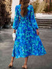 Printed V-Neck Long Sleeve Midi Dress -BazaarBey - www.shopbazaarbey.com