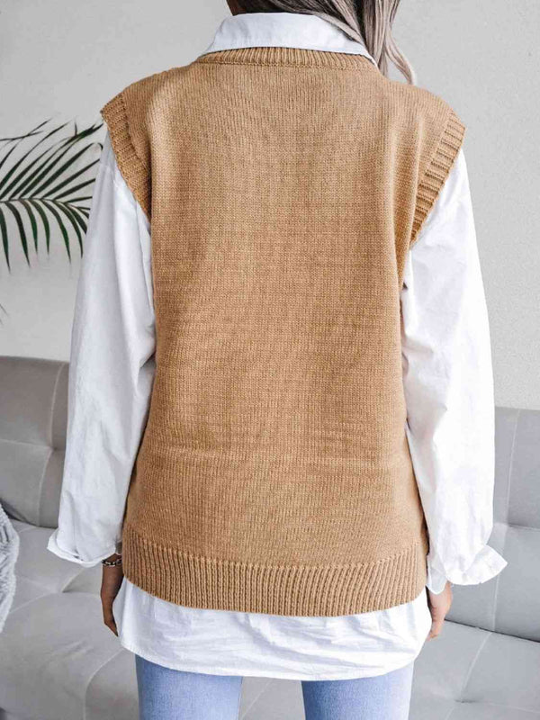 Round Neck  Capped Sleeve Sweater Vest Trendsi