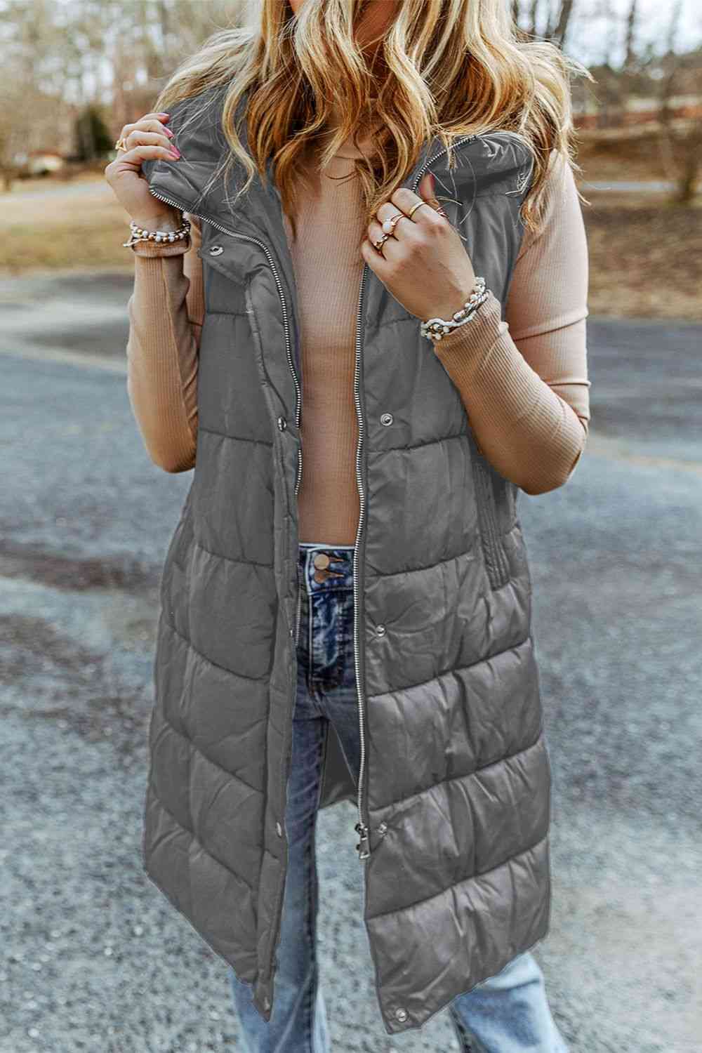  Hooded Sleeveless Puffer Vest Trendsi