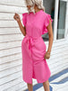 Belted Butterfly Sleeve Button Front Dress -BazaarBey - www.shopbazaarbey.com