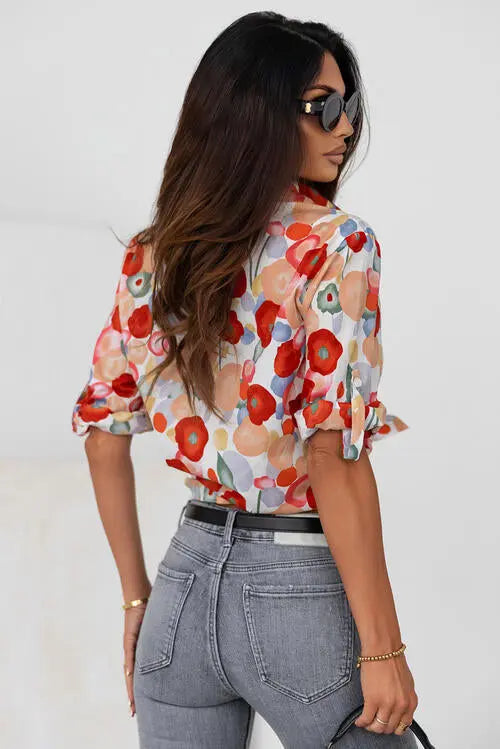 Floral Collared Neck Button Down Shirt Bazaarbey