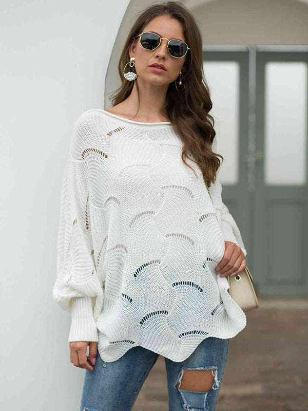 BazaarBey  Boat Neck Lantern Sleeve  Knit Top Bazaarbey