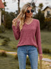 Ribbed V-Neck Long Sleeve Tee Trendsi