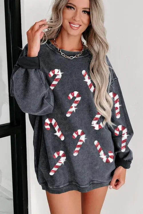  Candy Cane Round Neck Sweatshirt Bazaarbey