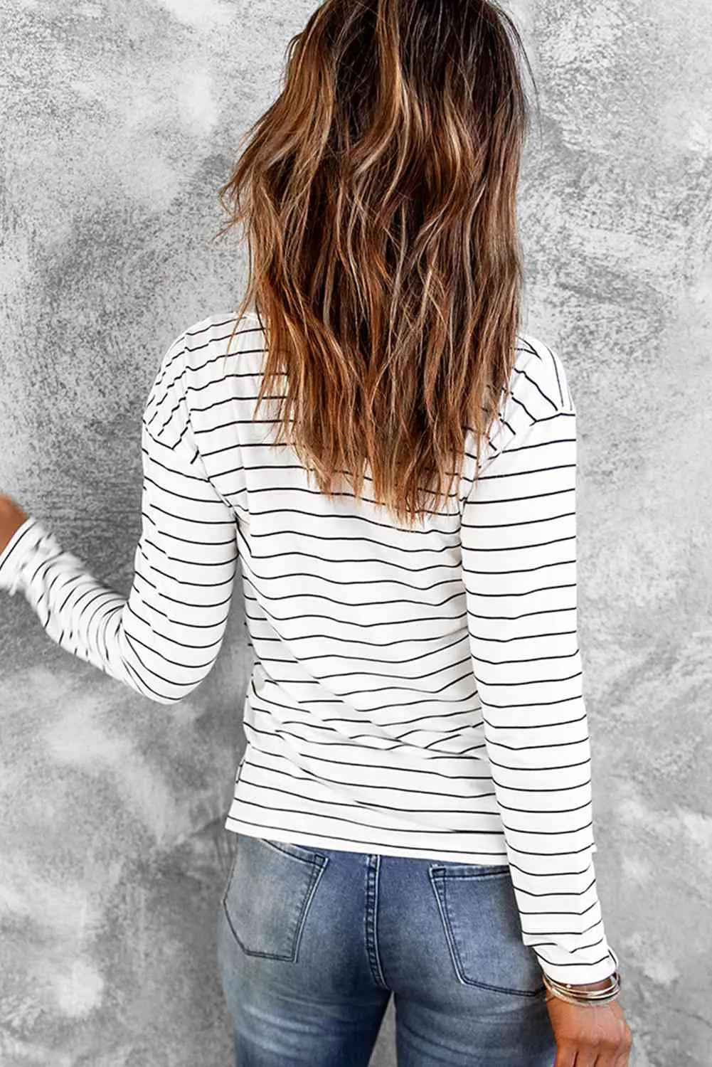 Striped Long Sleeve T-Shirt Trendsi