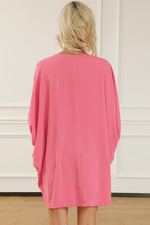 V-Neck Batwing Sleeve Mini Dress -BazaarBey - www.shopbazaarbey.com