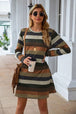 Striped Round Neck Long Sleeve Dress Bazaarbey