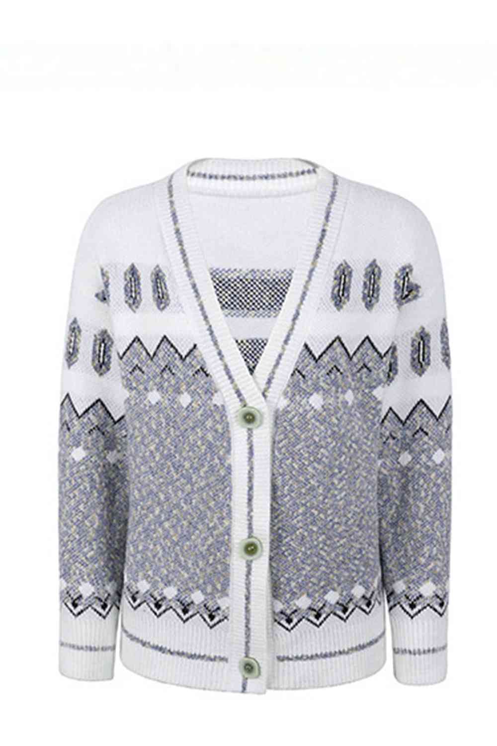 Printed V-Neck Buttoned Cardigan Trendsi