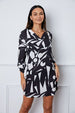 Geometric V-Neck Roll-Tab Sleeve Mini Dress Bazaarbey