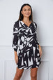 Geometric V-Neck Roll-Tab Sleeve Mini Dress Bazaarbey