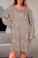 Plus Size Leopard Print Long Sleeve Mini Dress -BazaarBey - www.shopbazaarbey.com