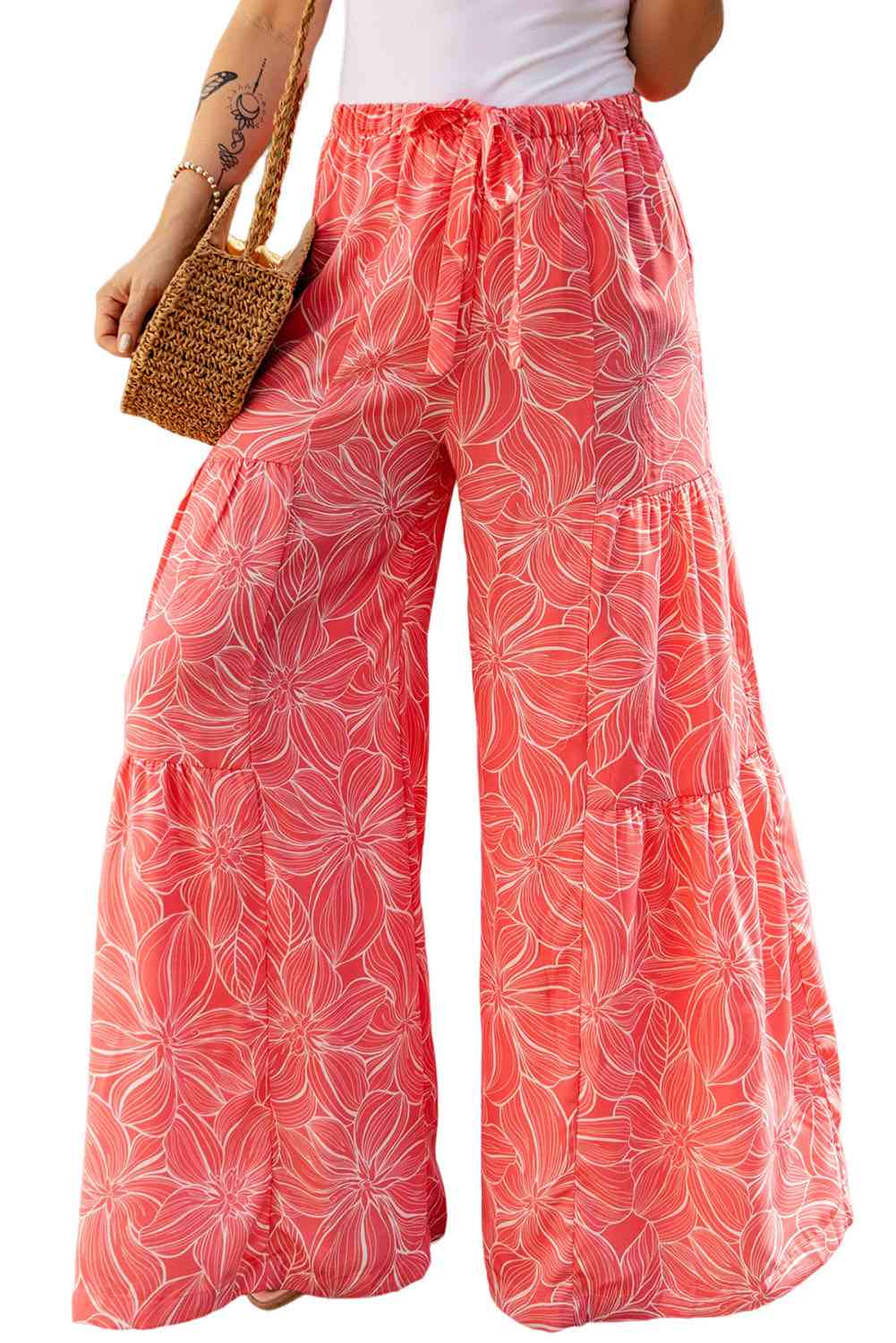 Floral Tiered Wide Leg Pants Bazaarbey