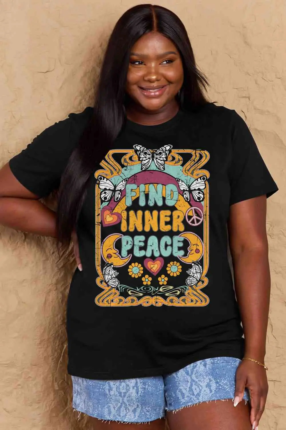  Full Size FIND INNER PEACE Graphic Cotton T-Shirt Bazaarbey