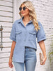 Collared Neck Short Sleeve Denim Jacket Bazaarbey