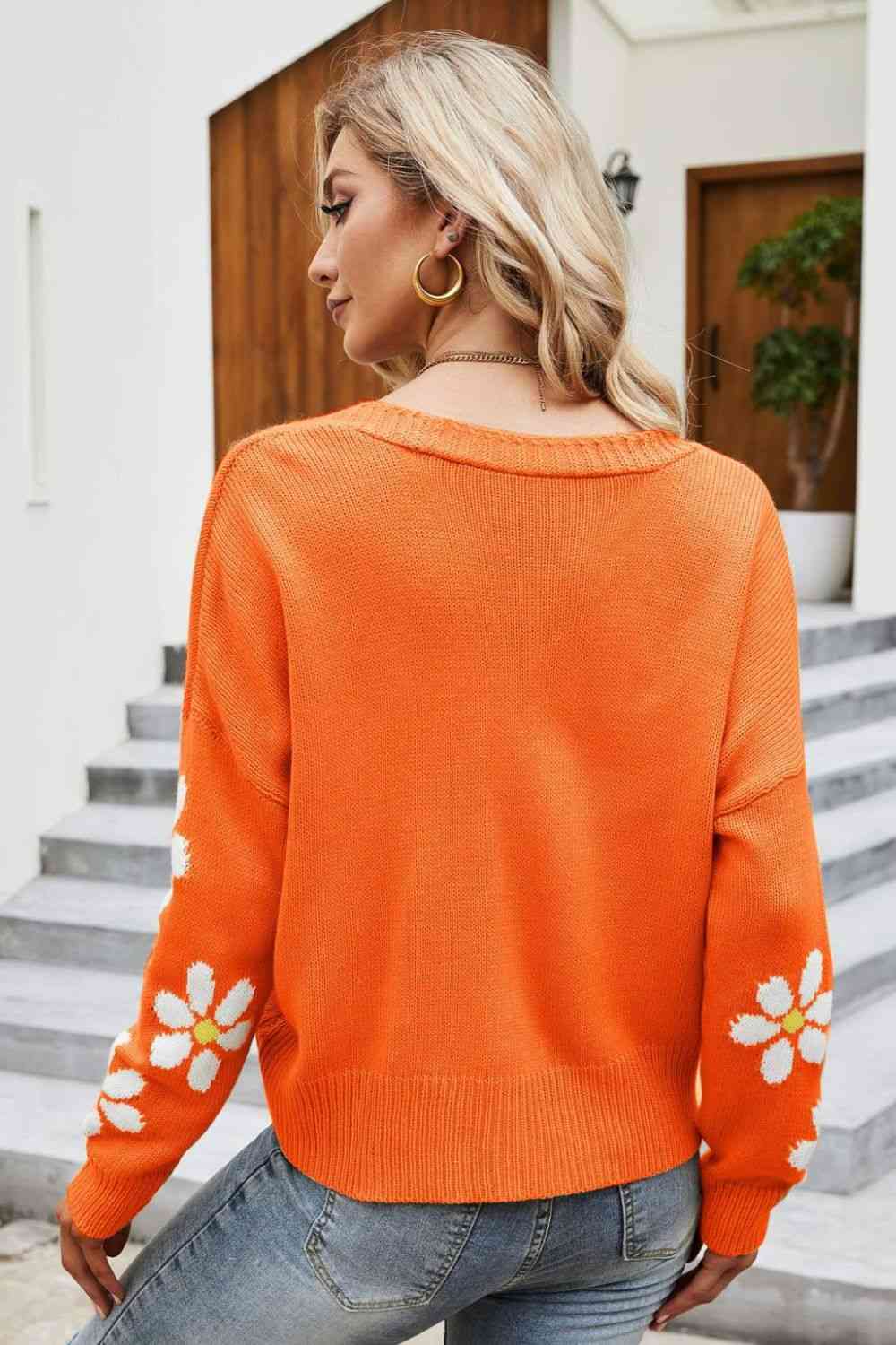 Floral Ribbed Trim Drop Shoulder Cardigan Trendsi