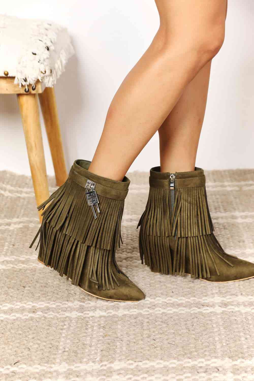  Women's Tassel Wedge Heel Ankle Booties Trendsi