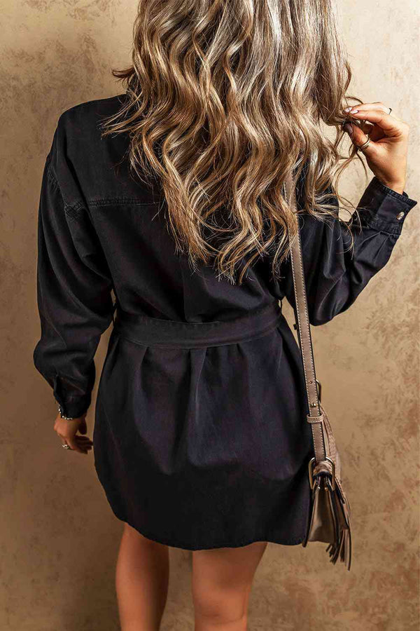 Button Up Collared Neck Denim Dress Trendsi