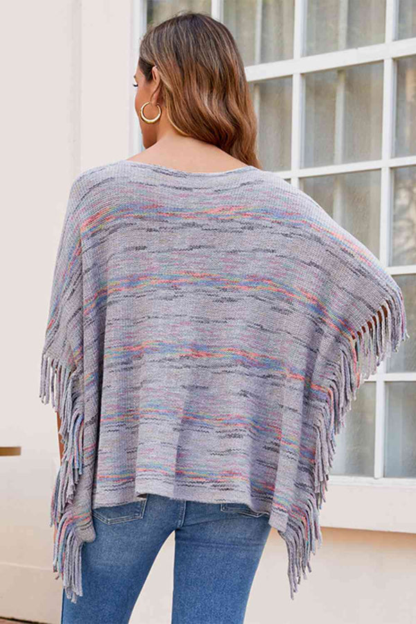 Round Neck Fringe Detail Sleeve Poncho Bazaarbey