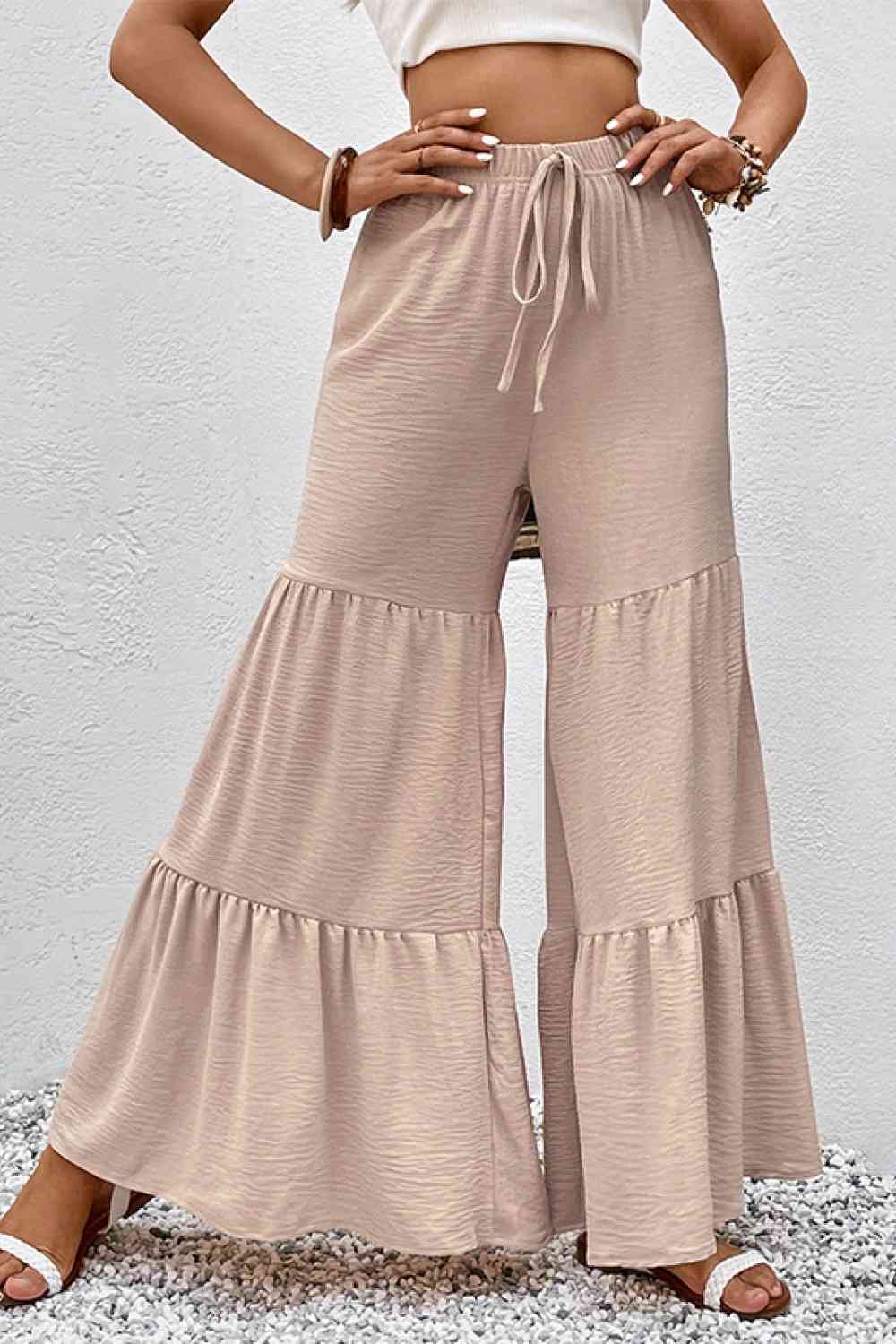 Drawstring Waist Tiered Flare Culottes Bazaarbey