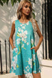 Printed Round Neck Sleeveless Dress with Pockets -BazaarBey - www.shopbazaarbey.com