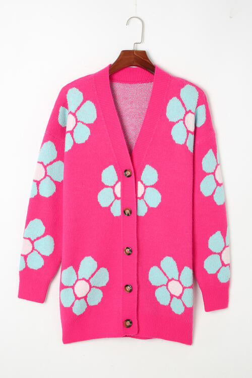 Floral Button-Up V-Neck Cardigan Bazaarbey