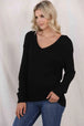 V-Neck Long Sleeve Knit Top Trendsi