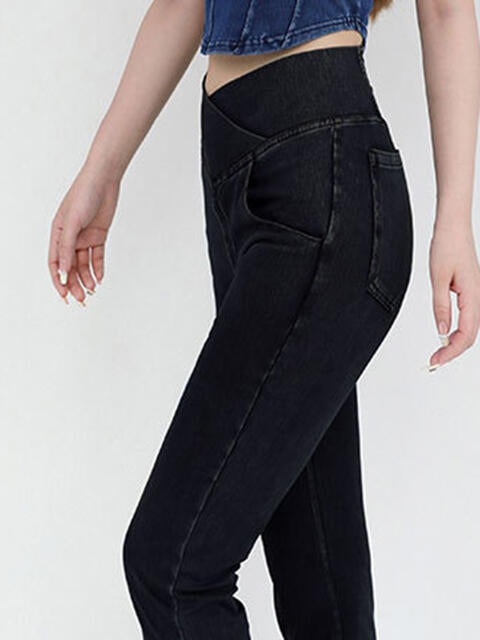 Wide Waistband Bootcut Jeans with Pockets Trendsi