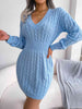 Cable-Knit V-Neck Mini Sweater Dress Bazaarbey