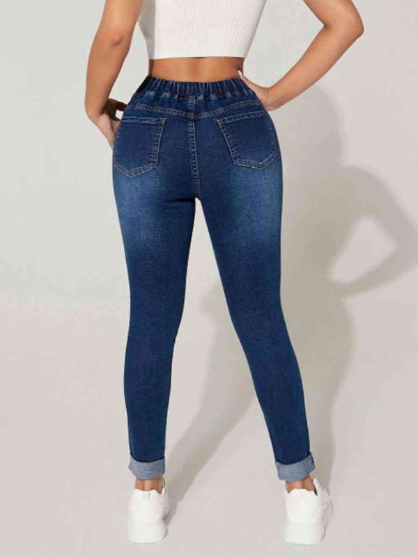 Drawstring Cropped Jeans Trendsi